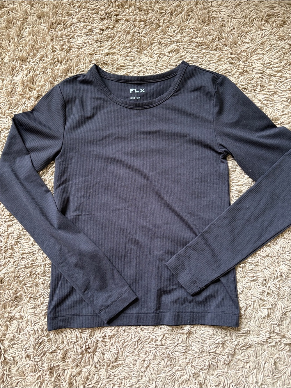 FLX Long Sleeve Ribbed Crewneck Top - dark navy